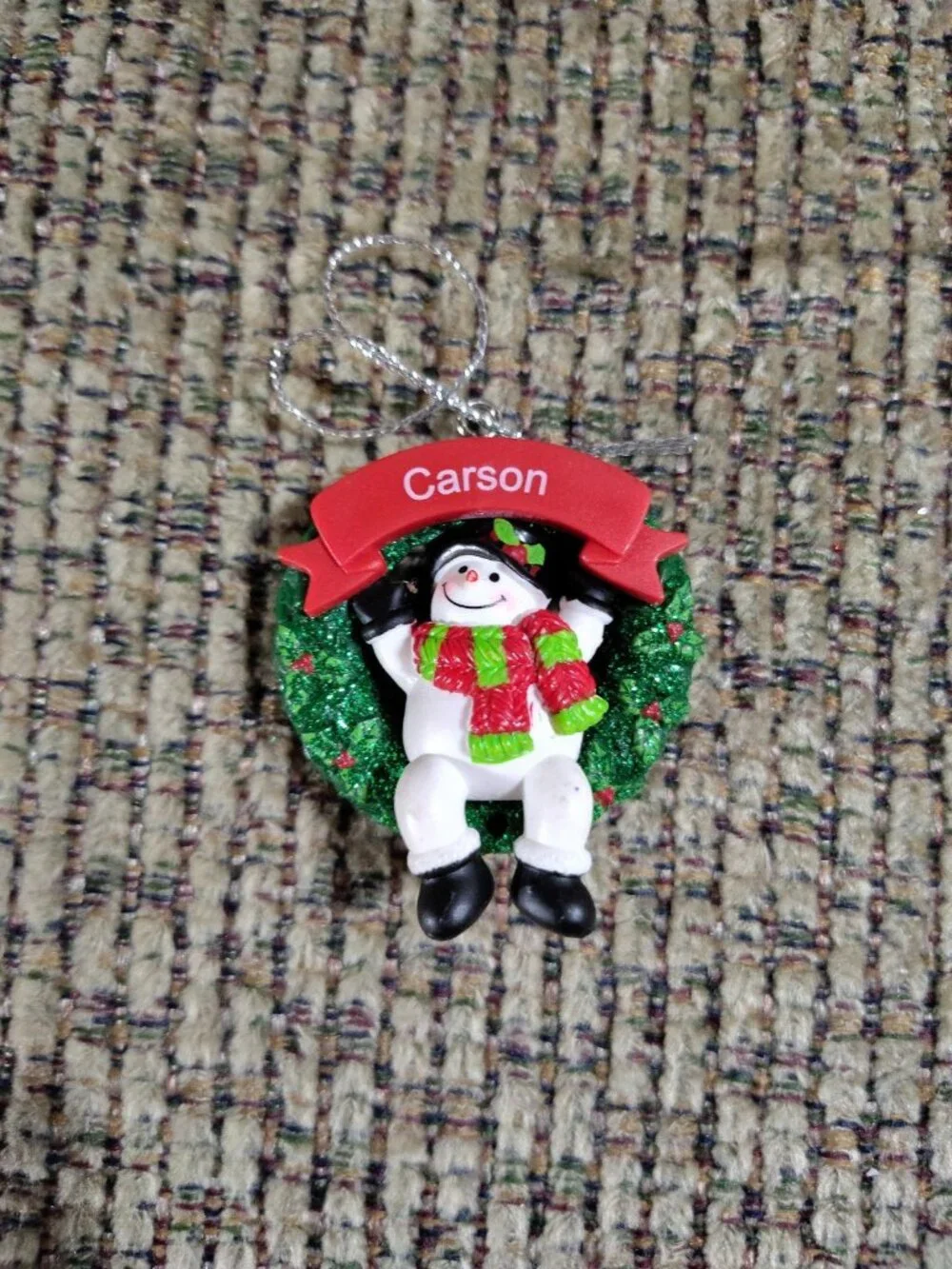 Holly Jolly Snowman Wreath Christmas Ornament Pre-Printed Ganz Choose Name NWT